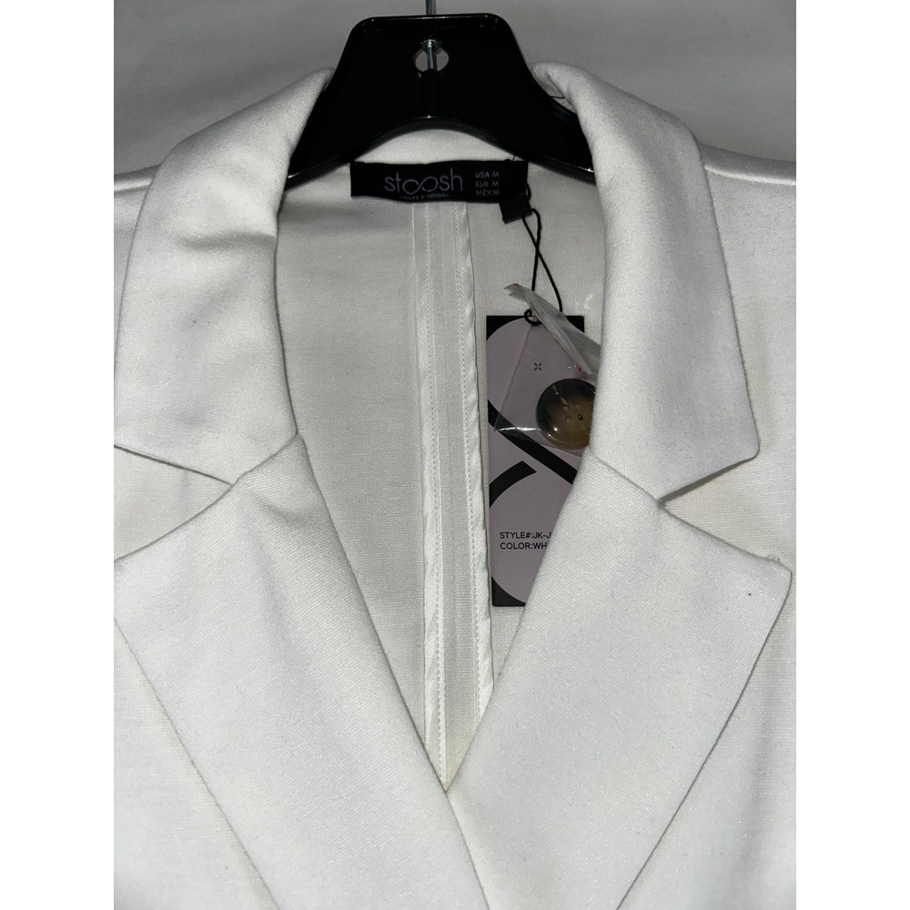 Stoosh Womens White Double Breasted Longline Blazer Jacket JK-J1707 Size Medium